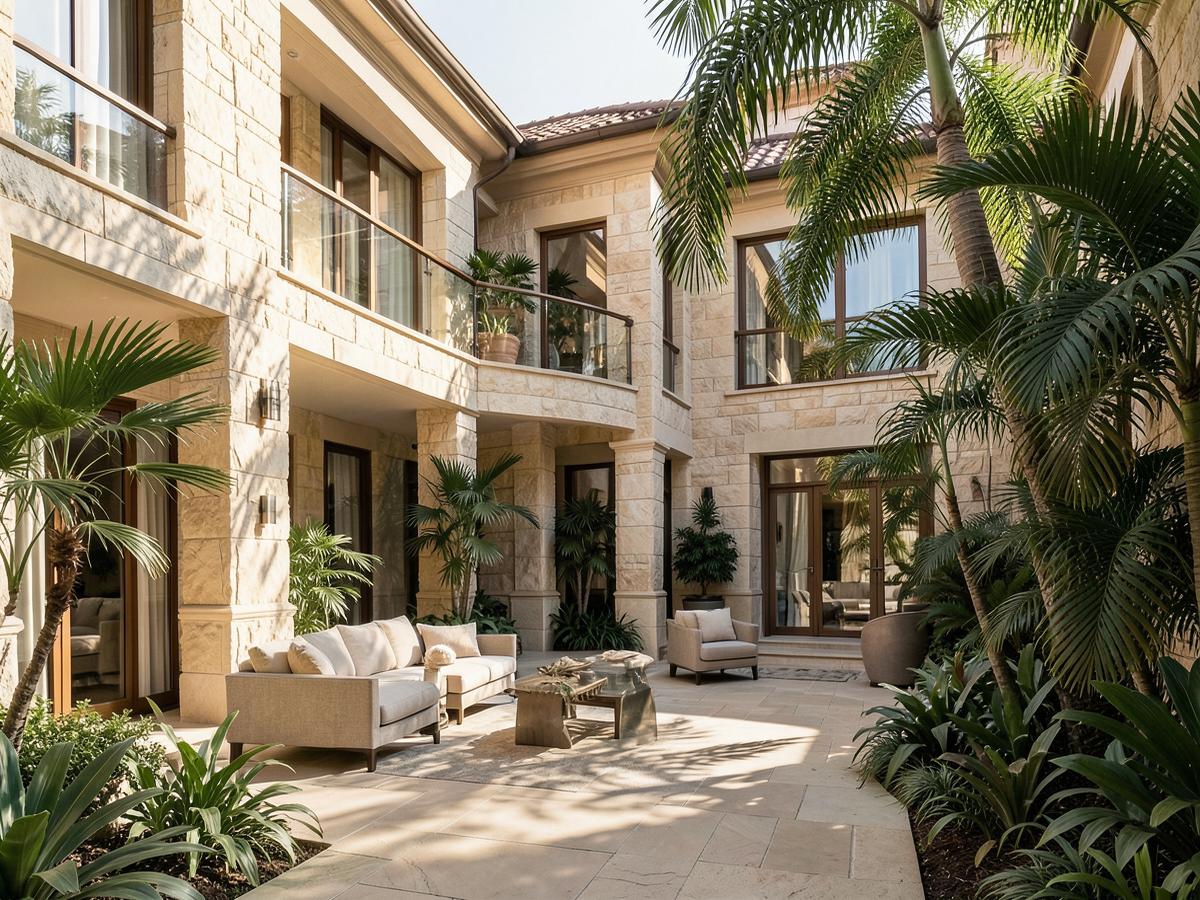 Sunlit courtyard of an international luxury residential property